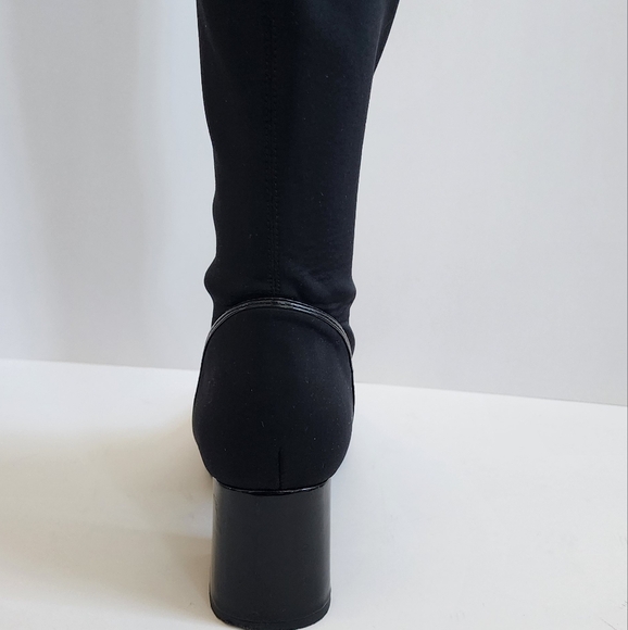 ZARA BOOT BLACK FABRIC OVER THE KNEE BOOTS BLOCK HEEL PATENT 38 - Picture 7 of 13